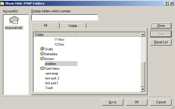 Outlook Express IMAP mail screenshot